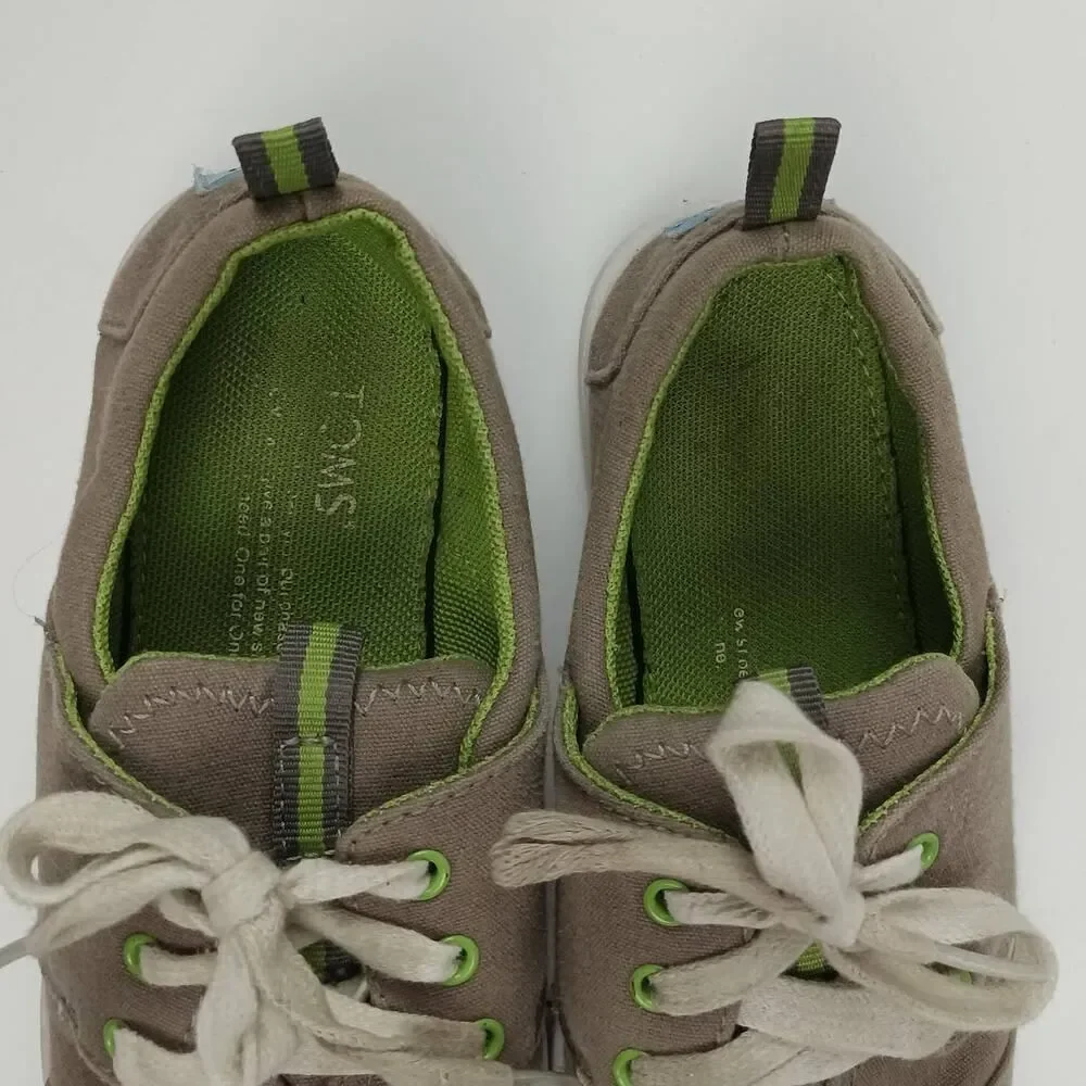 TOMS Del Rey Boys Gray Green Lace Up Canvas Sneakers Lightweight Comfy Size‎ 3